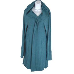 Athleta Harmony‎ Pose Wrap Open Cardigan Medium Hooded Ribbed Teal CJ-1537
